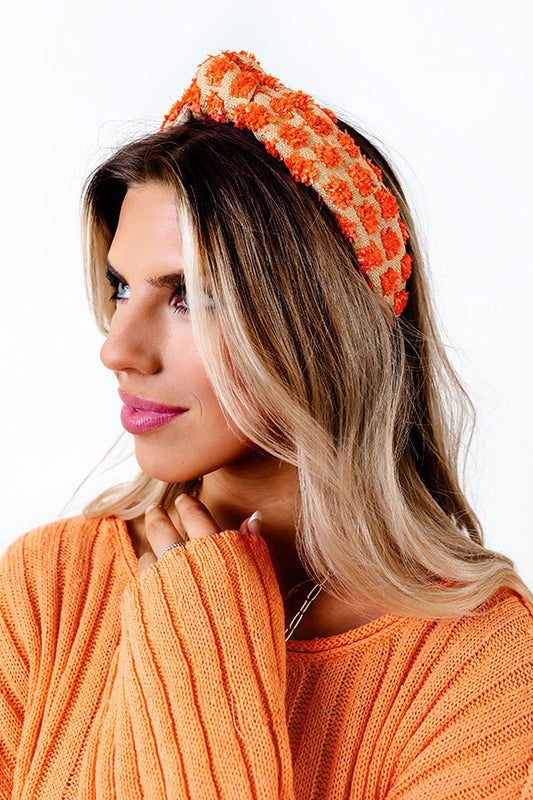Tropical Waters Raffia Headband In Coral