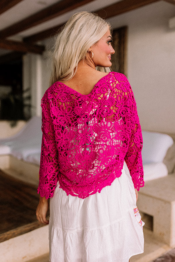 Sail The Day Away Front Tie Crochet Top in Hot Pink