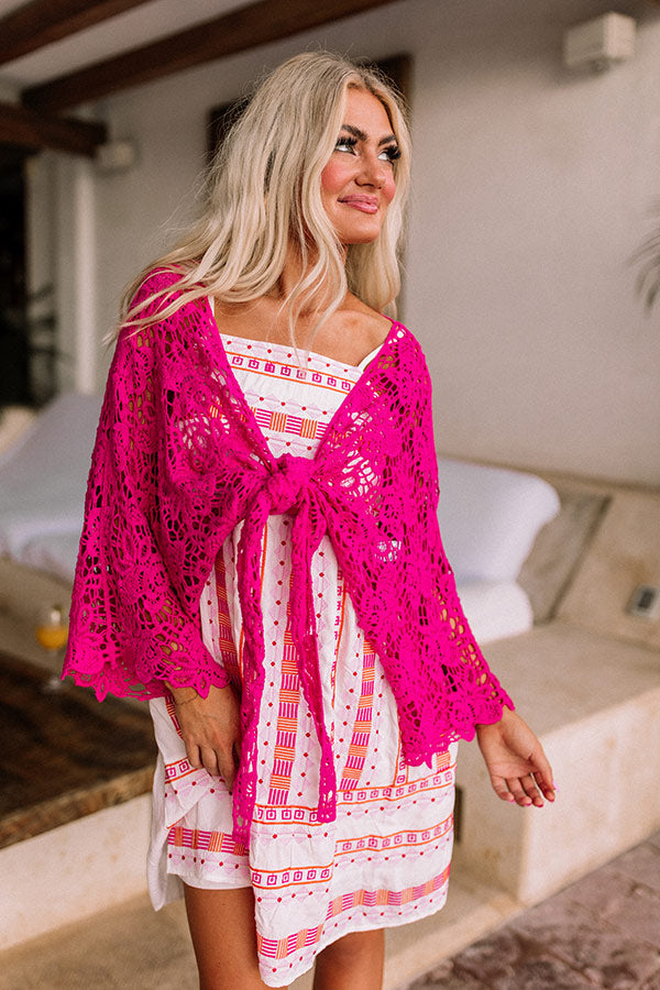 Sail The Day Away Front Tie Crochet Top in Hot Pink
