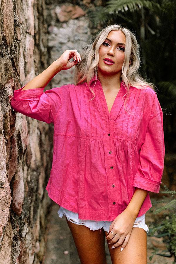Seven Seas Button Up Top in Hot Pink
