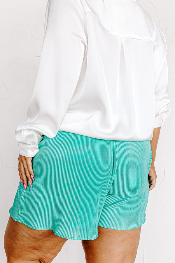 Tour The Town Pleated Shorts In Turquoise Curves