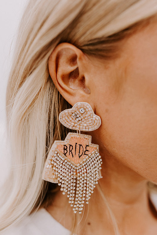 Southern Bride Beaded Earrings In Peach