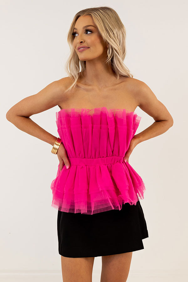 Gorgeous And Glam Tulle Peplum Top in Hot Pink