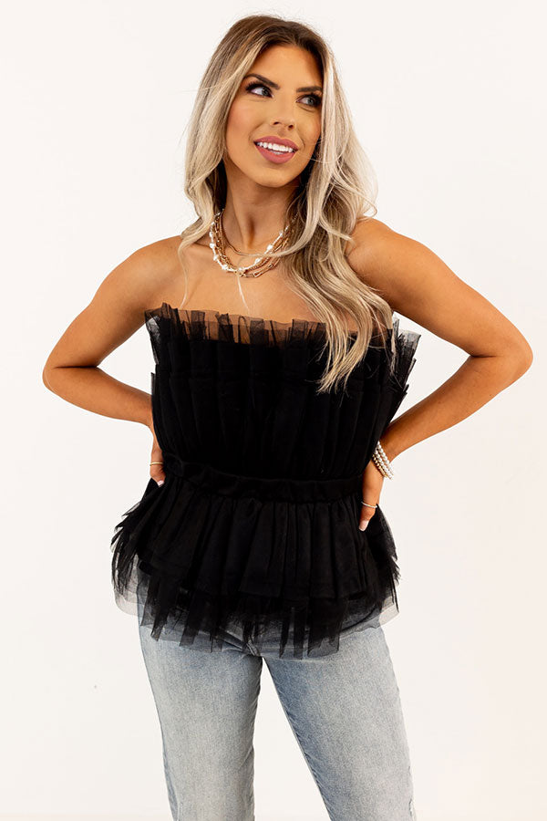 Gorgeous And Glam Tulle Peplum Top in Black