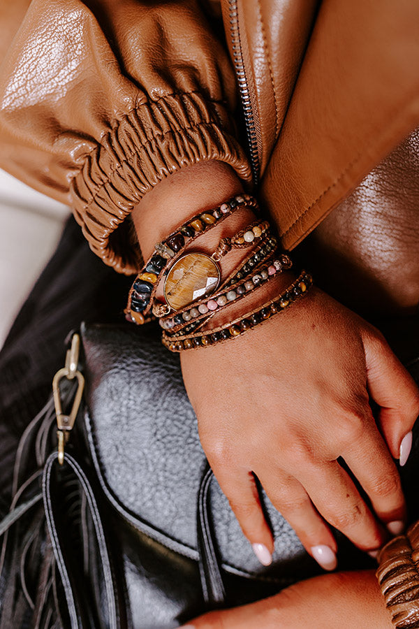 Sangria Cruise Semi Precious Wrap Bracelet In Black