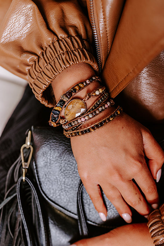 Sangria Cruise Semi Precious Wrap Bracelet In Black