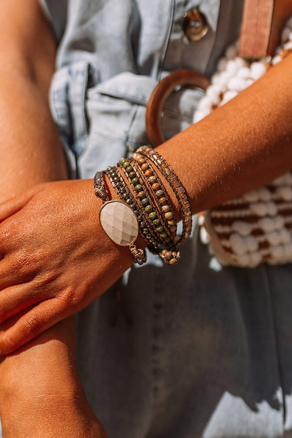 Sangria Cruise Semi Precious Wrap Bracelet In Olive