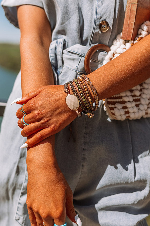 Sangria Cruise Semi Precious Wrap Bracelet In Olive