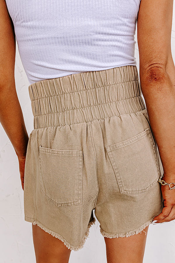 The Gabby High Waist Mineral Wash Shorts In Khaki