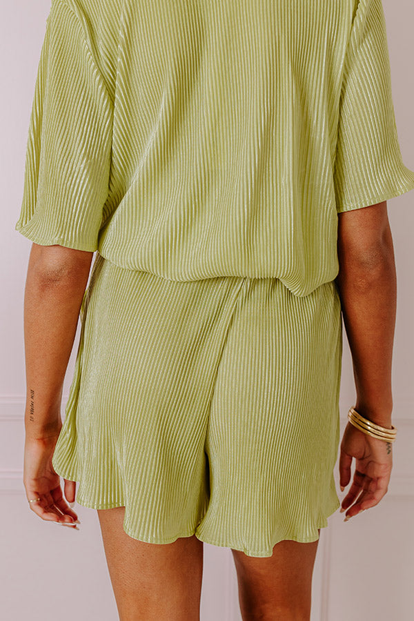 Tour The Town Pleated Shorts In Lime Punch