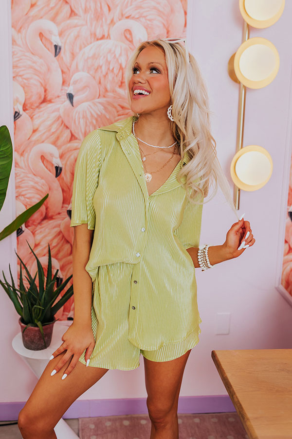 Tour The Town Pleated Top In Lime Punch