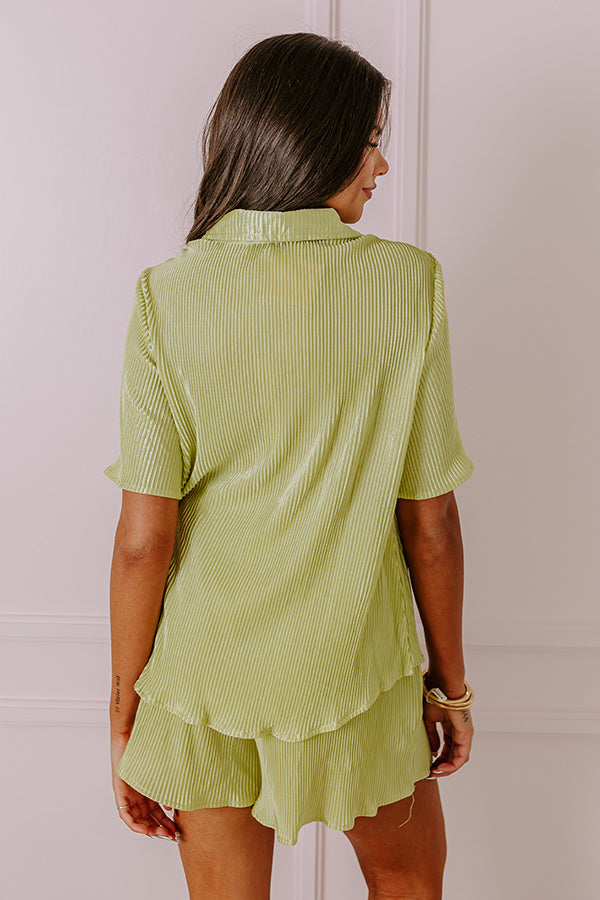 Tour The Town Pleated Top In Lime Punch