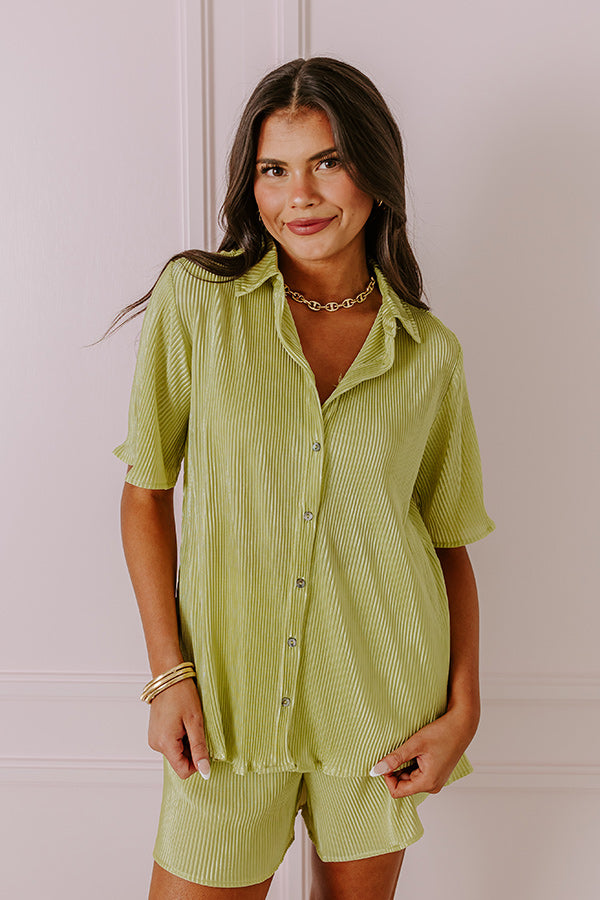 Tour The Town Pleated Top In Lime Punch