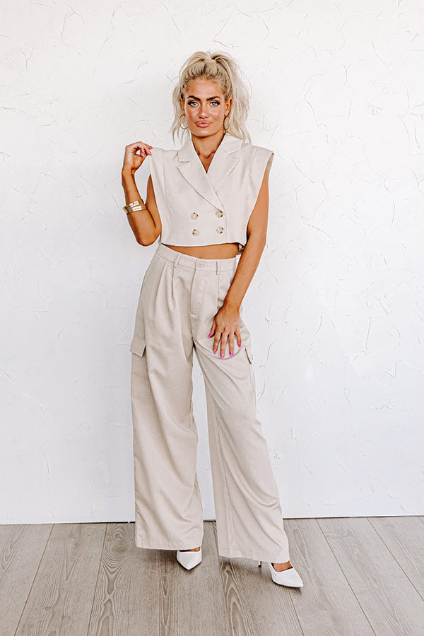 Champagne Cruising Crop Top in Light Beige