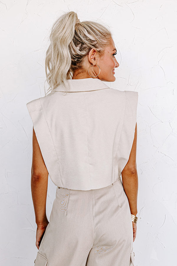 Champagne Cruising Crop Top in Light Beige
