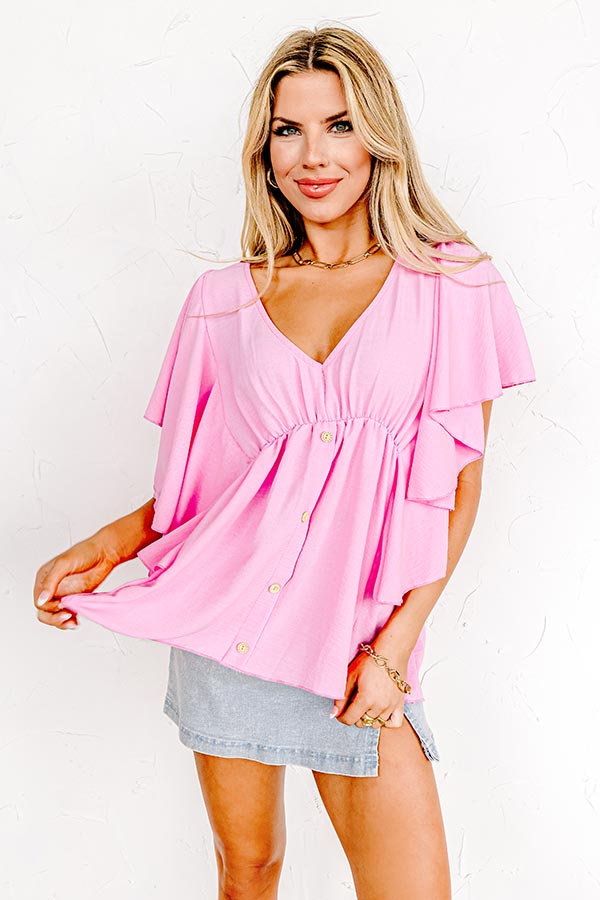Happy Hideaway Babydoll Top In Pink