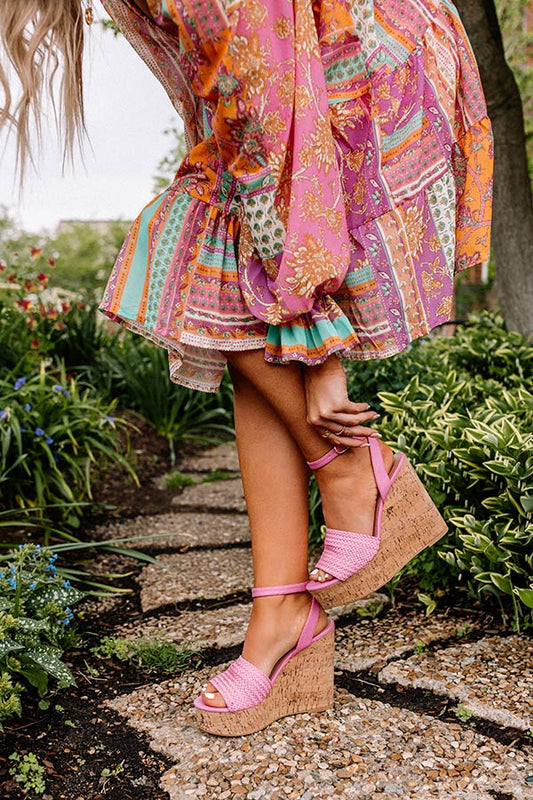 The Cailyn Woven Wedge in Bubblegum Pink