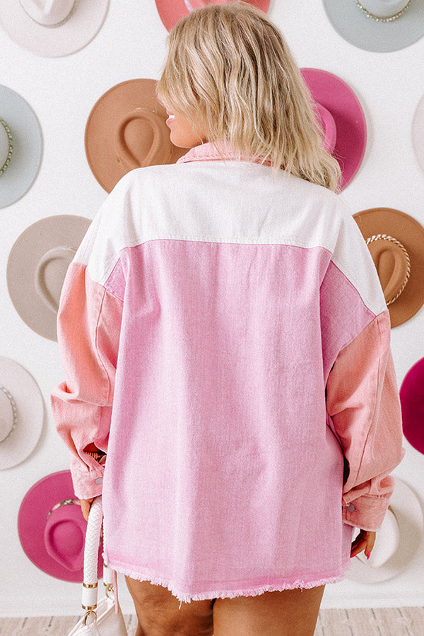 Plain And Simple Denim Jacket in Pink Curves