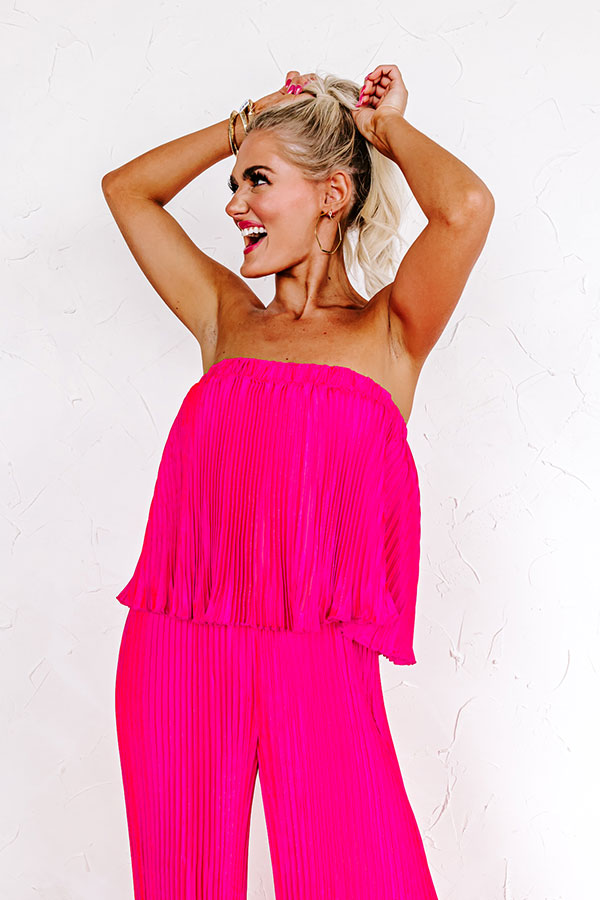 Share The Love Pleated Jumpsuit In Hot Pink