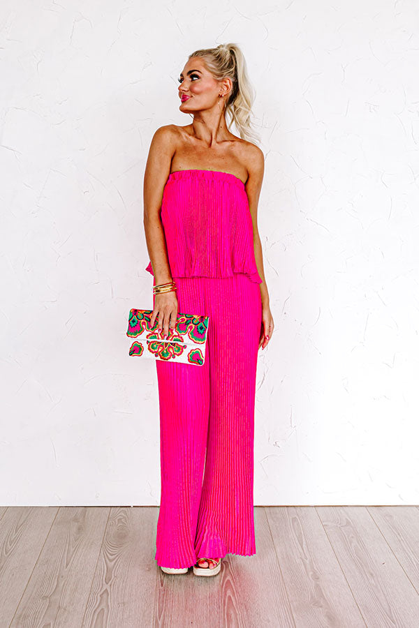 Share The Love Pleated Jumpsuit In Hot Pink