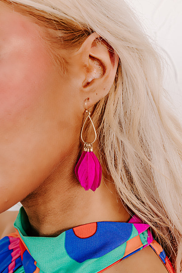 Signature Look Feather Earrings In Hot Pink