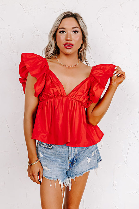 Stay Here Awhile Peplum Top In Red