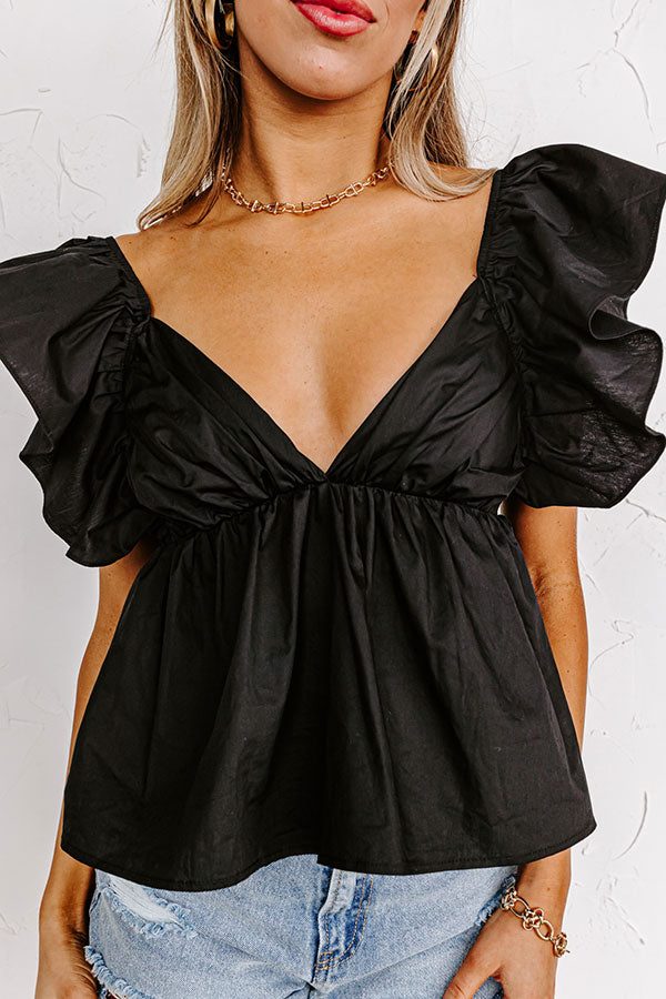 Stay Here Awhile Peplum Top In Black