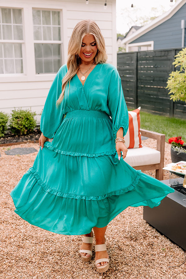 Sips of Chardonnay Satin Midi in Emerald Curves