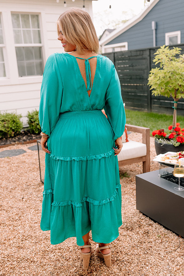 Sips of Chardonnay Satin Midi in Emerald Curves