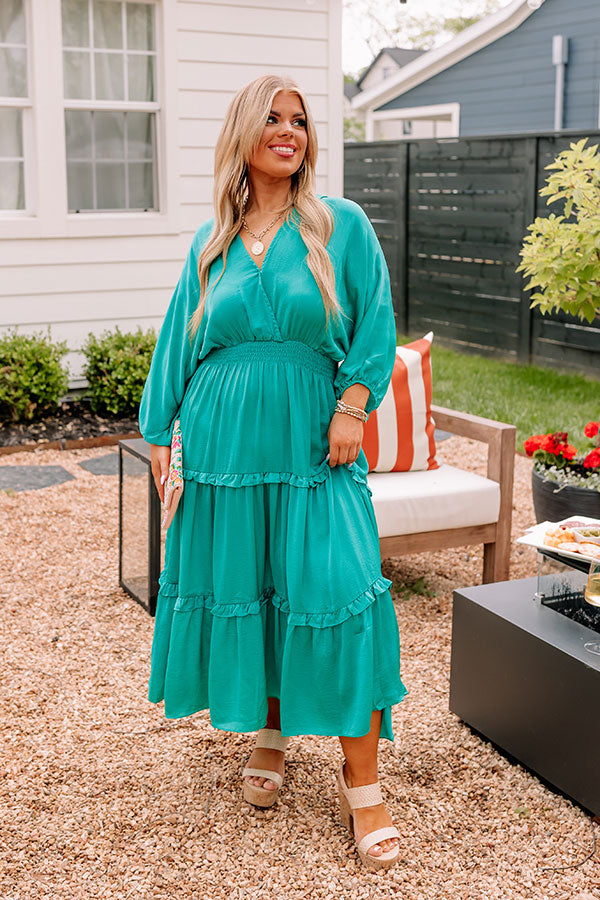 Sips of Chardonnay Satin Midi in Emerald Curves