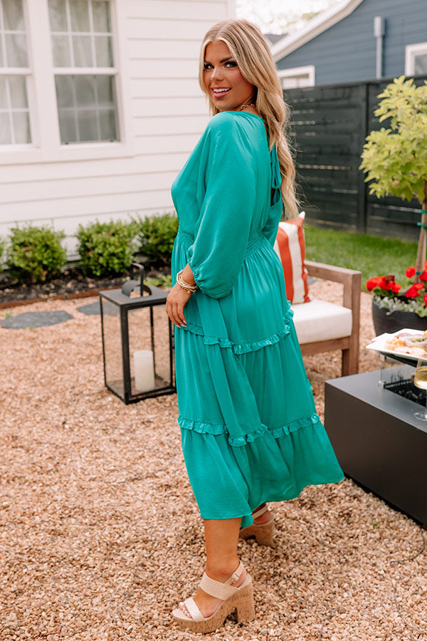 Sips of Chardonnay Satin Midi in Emerald Curves