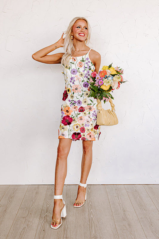 Poised For Romance Embroidered Mini Dress In White