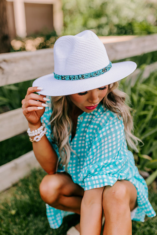 Out For Brunch Woven Hat In Turquoise