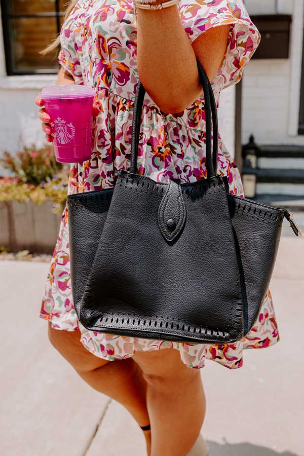 Simple Days Faux Leather Tote In Black