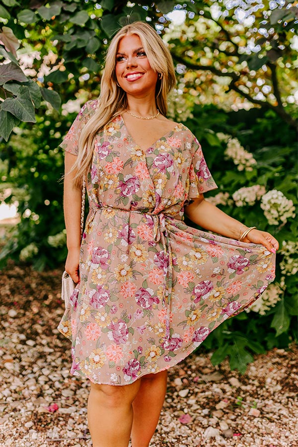Sweet Like Honey Floral Mini Dress In Taupe Curves