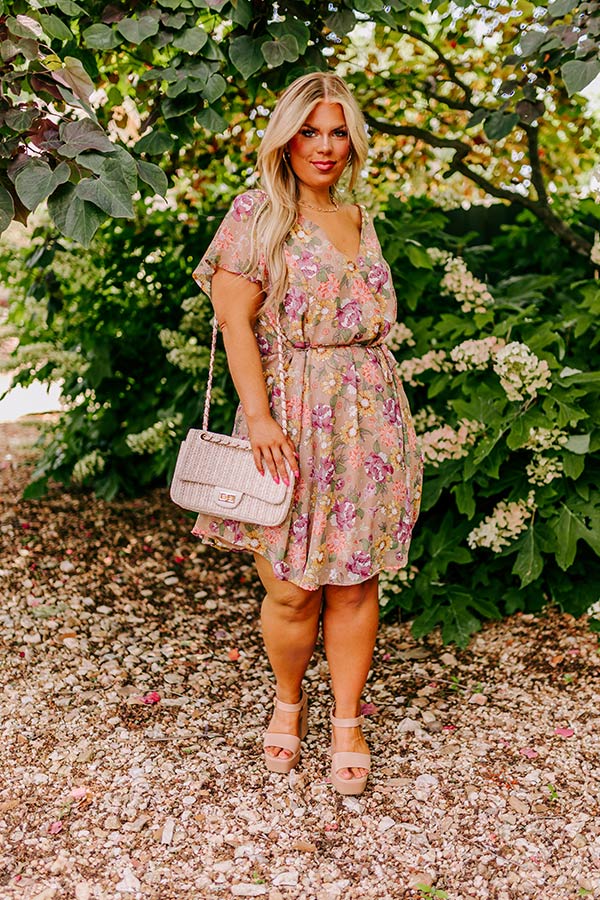 Sweet Like Honey Floral Mini Dress In Taupe Curves