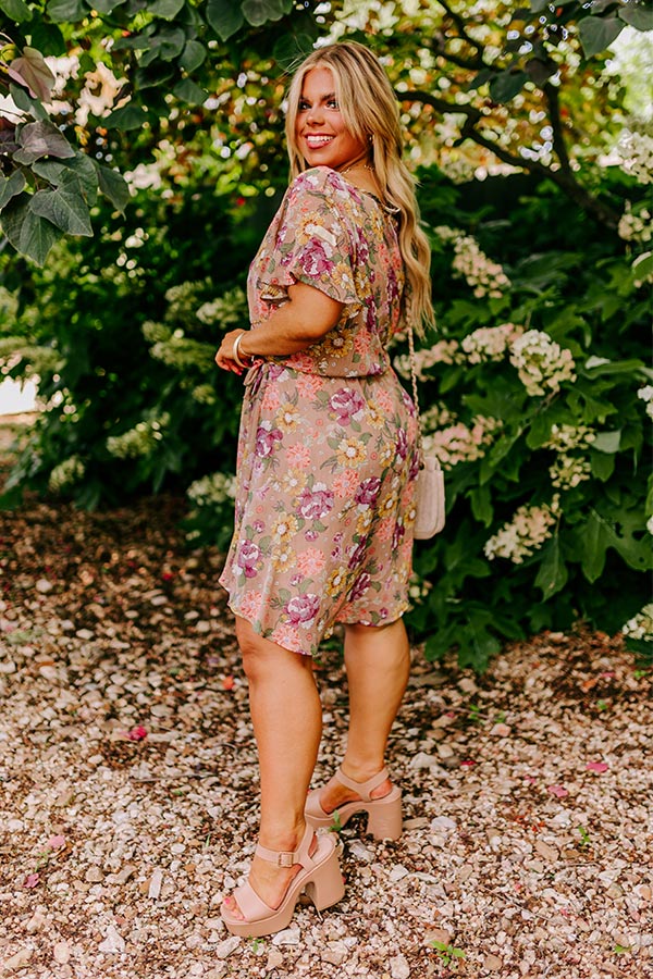Sweet Like Honey Floral Mini Dress In Taupe Curves