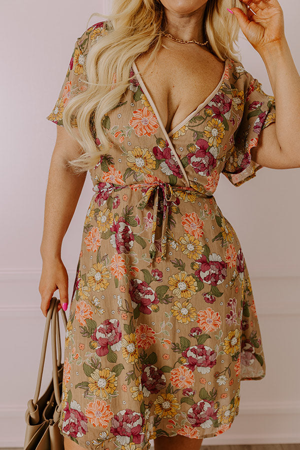 Sweet Like Honey Floral Mini Dress In Taupe Curves