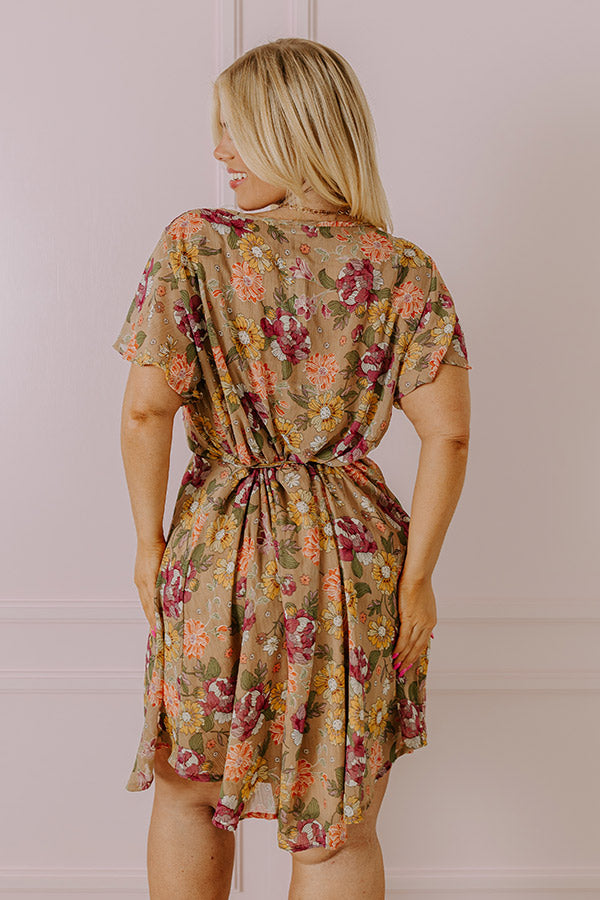 Sweet Like Honey Floral Mini Dress In Taupe Curves