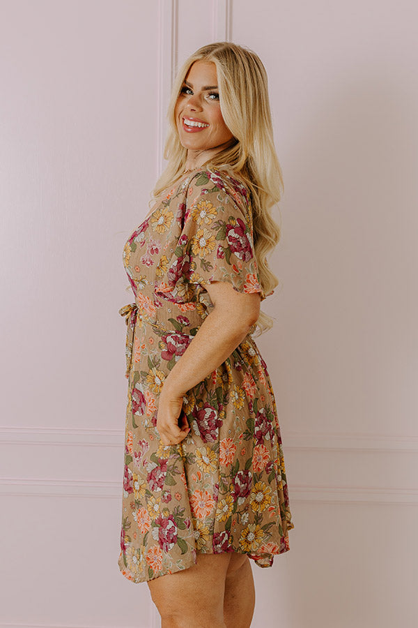 Sweet Like Honey Floral Mini Dress In Taupe Curves