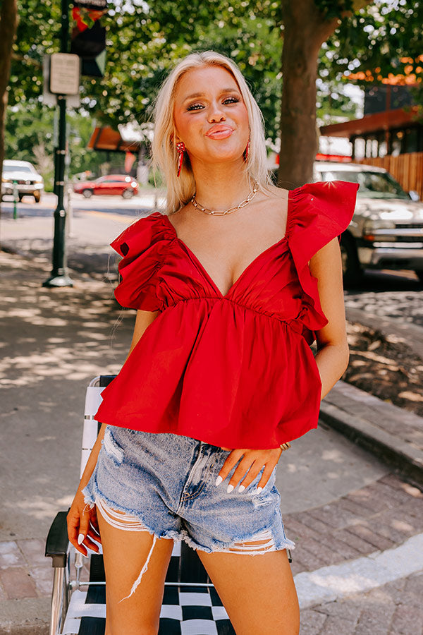 Stay Here Awhile Peplum Top In Crimson