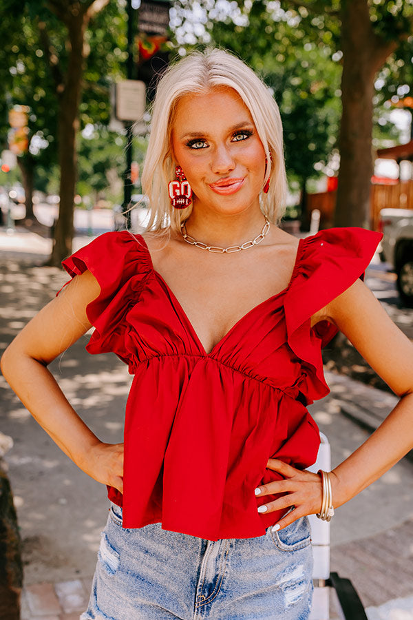 Stay Here Awhile Peplum Top In Crimson