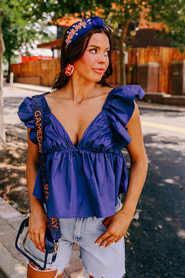 Stay Here Awhile Peplum Top In Navy