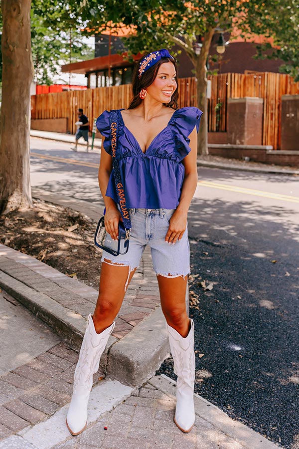 Stay Here Awhile Peplum Top In Navy