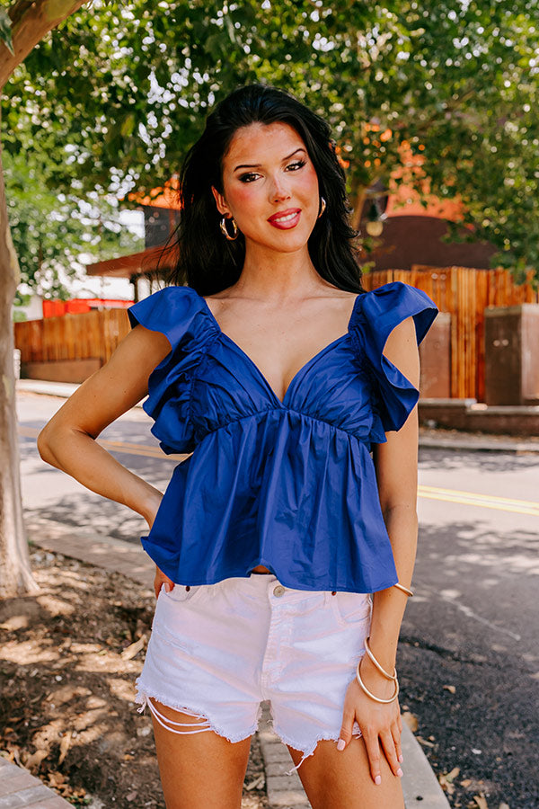 Stay Here Awhile Peplum Top In Dark Blue