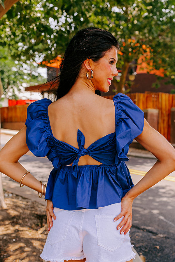 Stay Here Awhile Peplum Top In Dark Blue