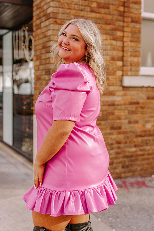 Stylish Setting Faux Leather Mini Dress in Pink Curves