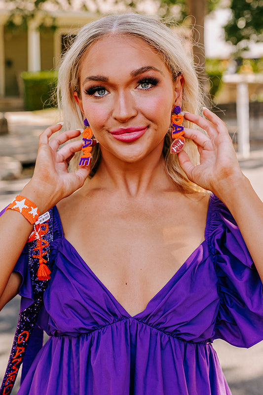 Game Day Beaded Earrings In Orange