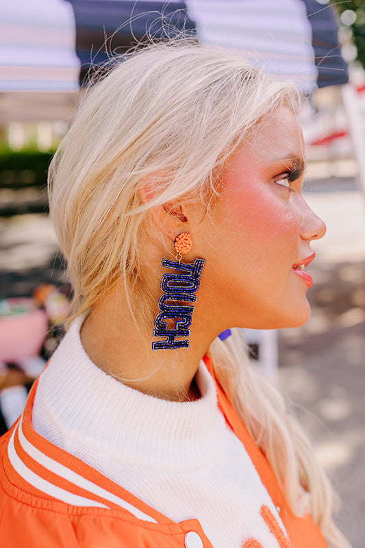 Touchdown Beaded Earrings In Navy