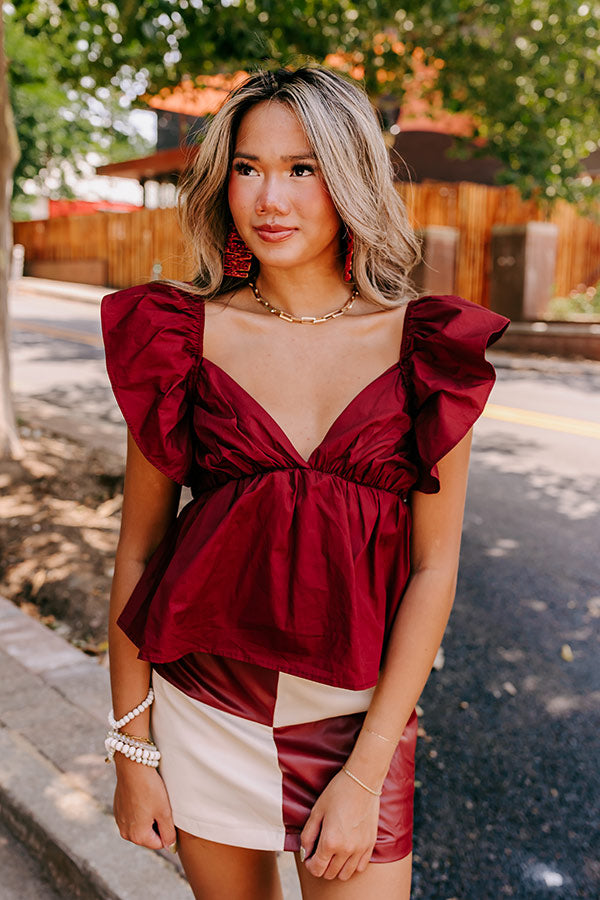 Stay Here Awhile Peplum Top In Maroon